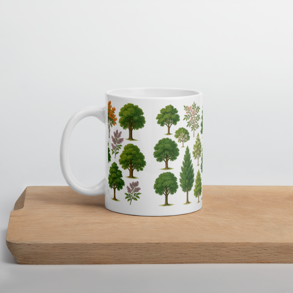 Spring trees. White glossy mug