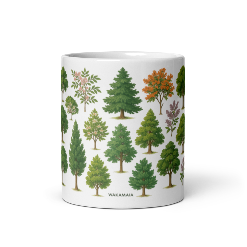 Spring trees. White glossy mug