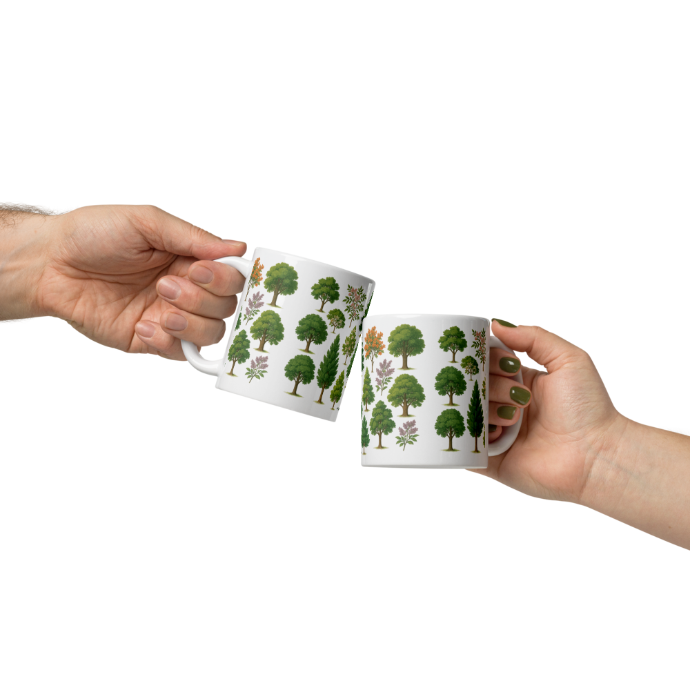 Spring trees. White glossy mug
